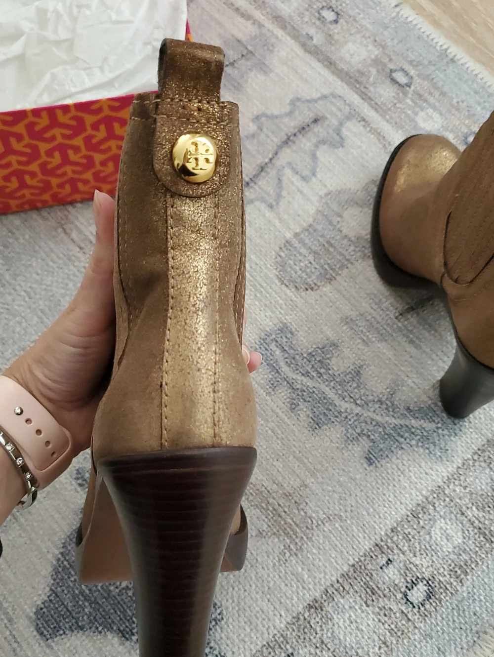 Tory Burch Troy Powder Suede Bronze Boots and Box Sz7